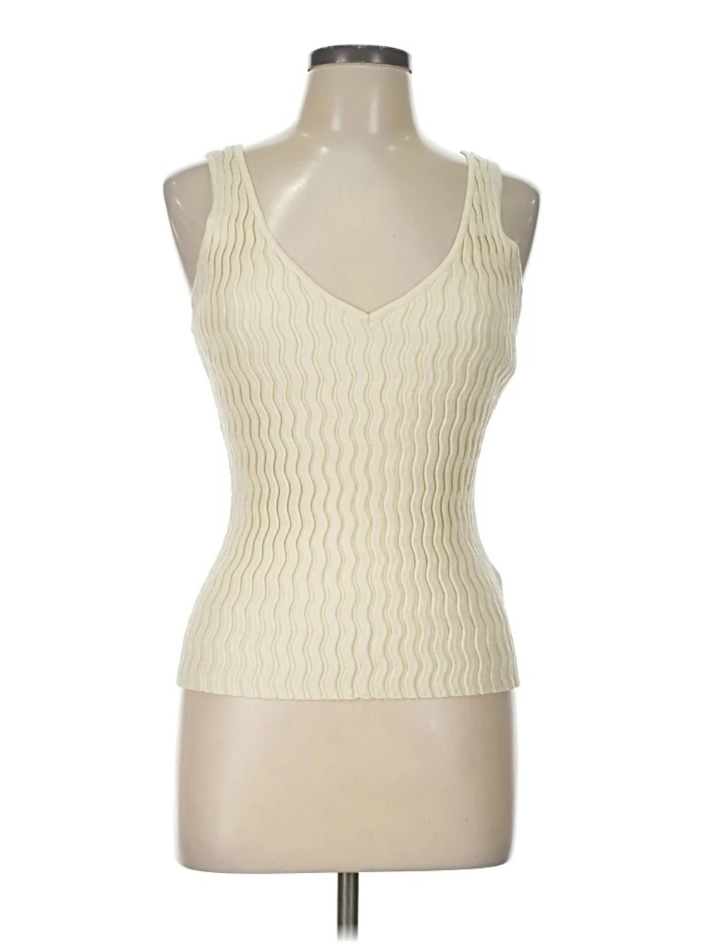 Zara Classic Textured V-Neck Ribbed Tank Top - Cream